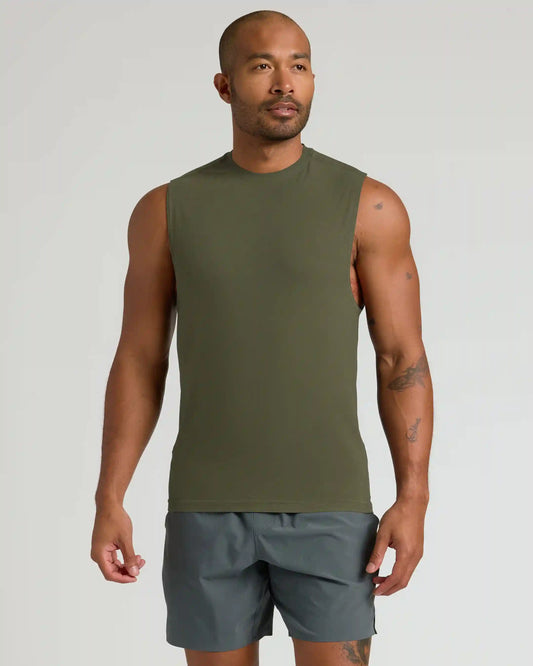 Military Green Sleeveless Active Muscle Tee